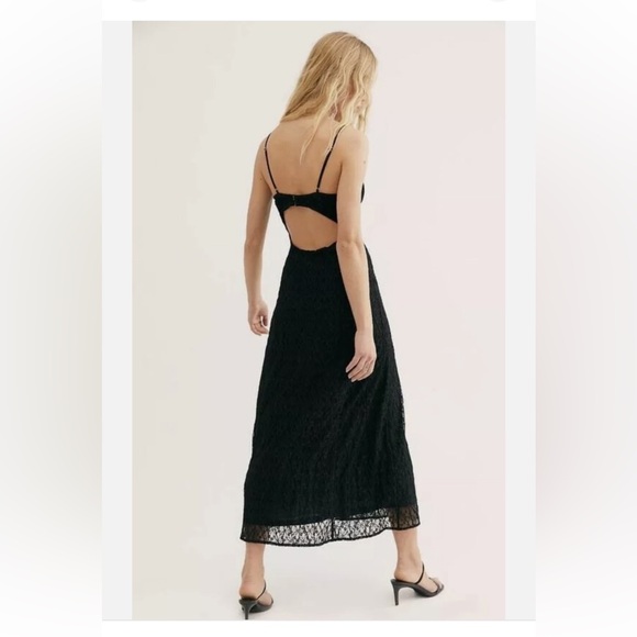 NWT Free People Cherie Lace Underwire Black Midi Dress - Picture 2 of 11